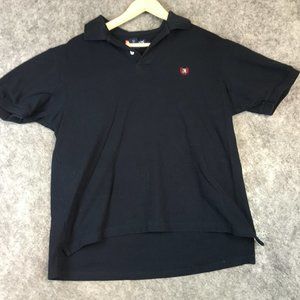 Chaps Polo Shirt L Mens Solid Black Pique 100 Cotton Short Sleeve Collared Logo